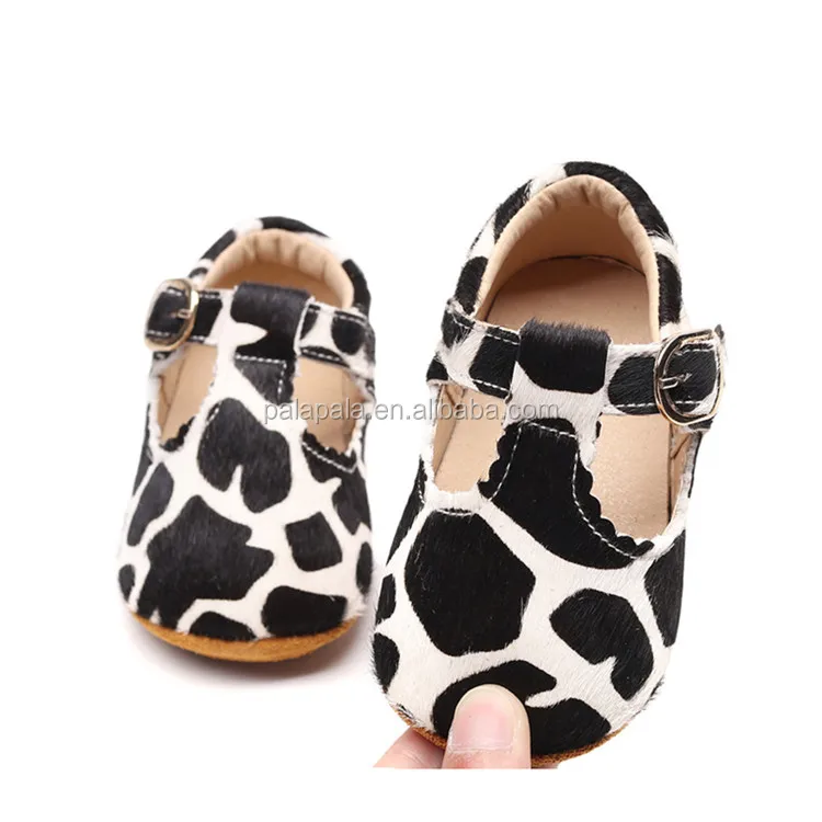 HONGTEYA Leather Leopard Baby Shoes Hard Sole T-Strap Boys Girls Moccasins for Infants Babies Toddlers 