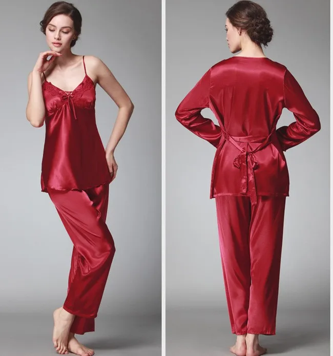 3 Pcs Set Silk Silk Nightgown Sleep Dress Home Clothes For Women - Buy ...