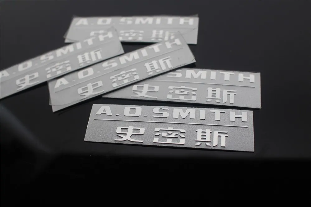 Custom metal plates embossed brand logos 3m labels