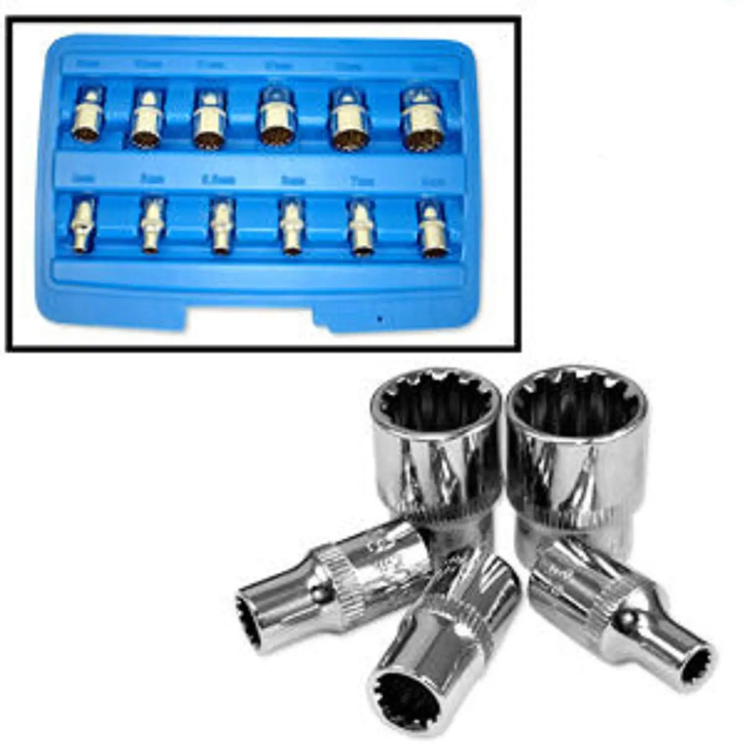 45 Piece 3//8/" Drive Standard and Deep SAE and Metric Spline Socket Set KTI20045