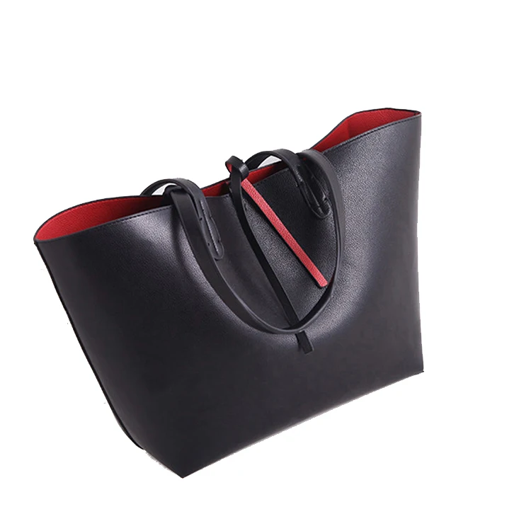 China wholesale red and black leather shopping bags handbag reversible tote women;s bag diaper bag