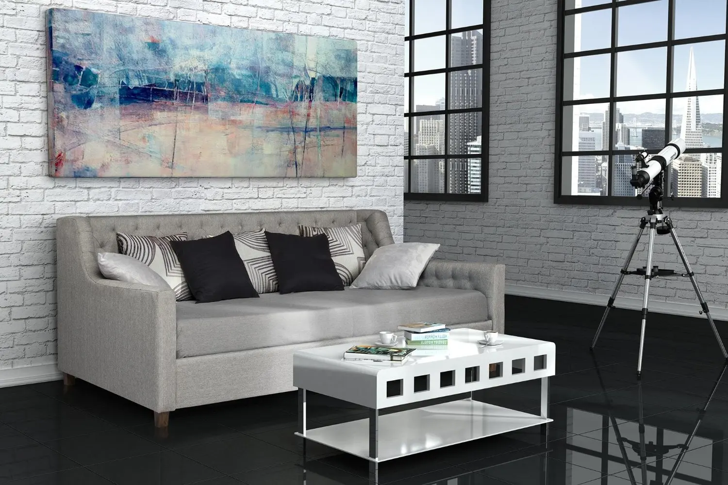 DHP Jordyn Daybed with Diamond Tufted Linen Upholstery, Twin Size - Grey Linen