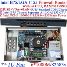 B75 6 ports Gigabit lan 1U network server barebone system without CPU PCI-E 1000M 6*82583v support ROS Mikrotik PFSense Wayos