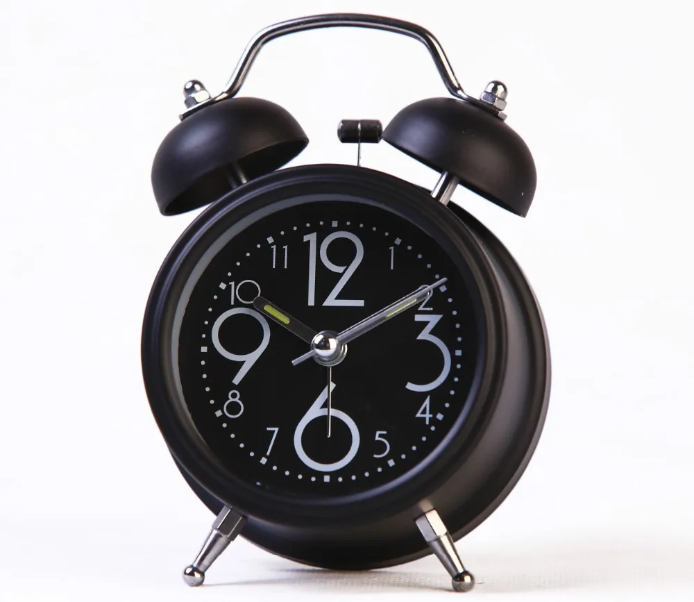 Yellow Metal Double Bell Silent Quartz Movement Classic Fancy Alarm