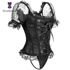 Punk Style Women's Overbust Fashional Plastic Boned Lace Up Back Corset Black Bustier Top With Lace Sleeves