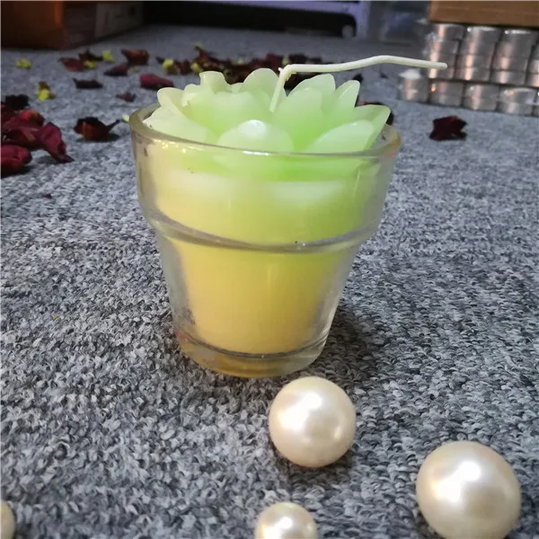 Green flower shaped handmade decor unique glass jar candles
