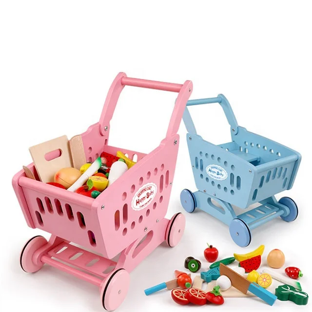 Wholesale Wooden Shopping Cart Toy Child Shopping Toy Car (fruits Not