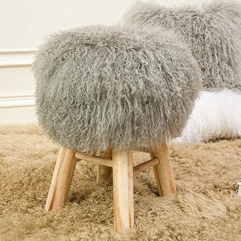 Mongolian Lamb Fur Pouf Chair Cover - Buy Faux Fur Chair Cover