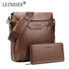 2019 LEINASEN Luxury Brand Retro Men Bag Purse PU Leather High Capacity Waterproof Male Shoulder Crossbody Bag With Wallet bolsa