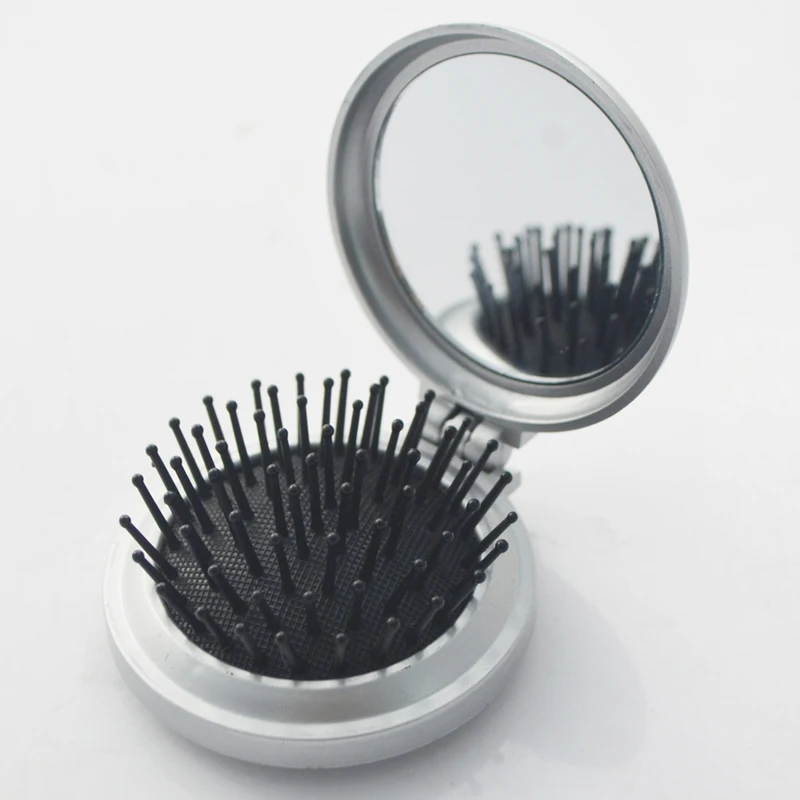 Mini Size Round Pocket Cosmetic Hair Brush With Mirror