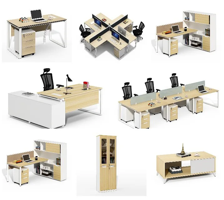 Cheap office modern desks designs desk bookcase combination office partition table