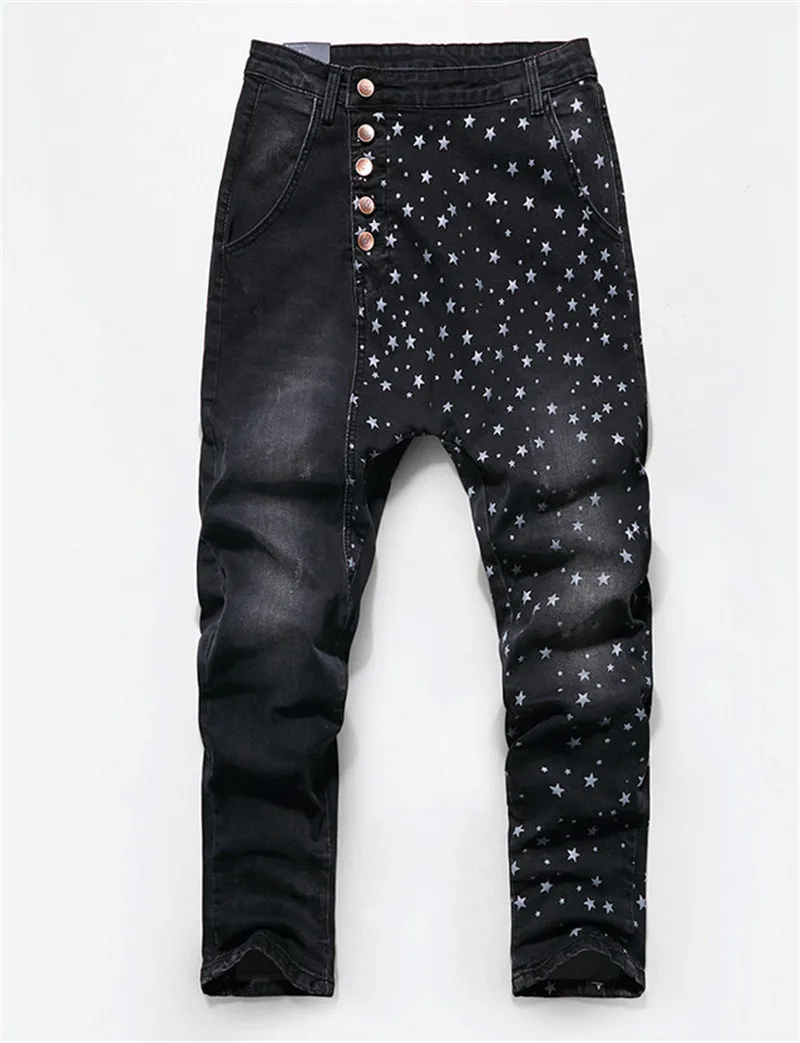 Suncolor8 Men Loose Chinese Style Cropped Pants Print Casual Harem Pants