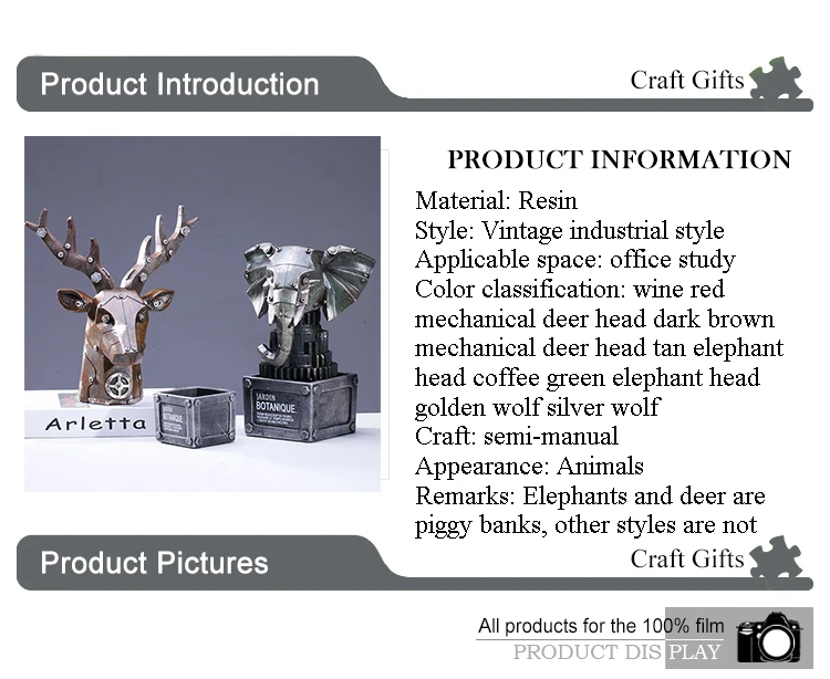 Creative machinery industry wind resin animal head decoration deer head elephant wolf culture bar model props crafts