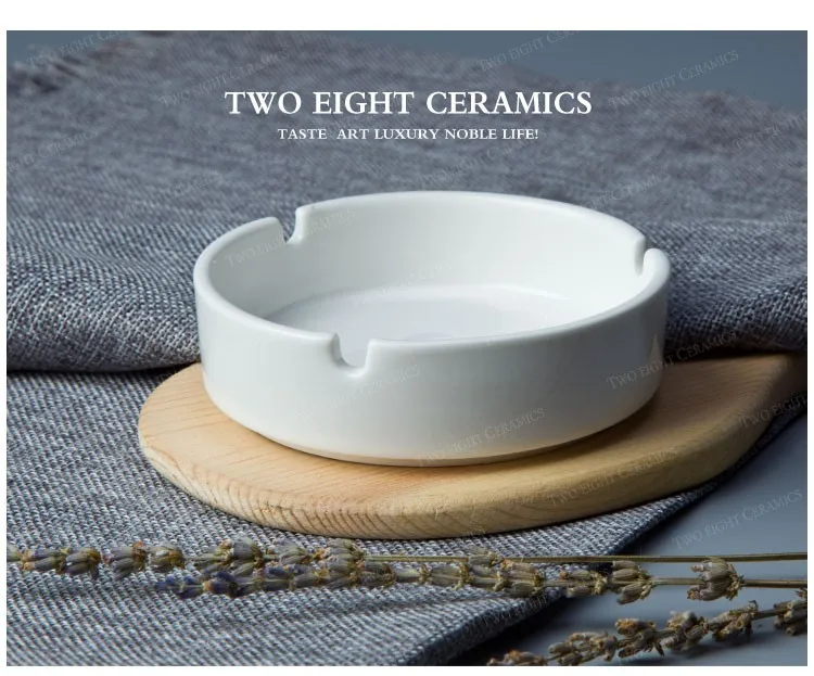 Cheap white porcelain round 4.25" custom ceramic ashtray crockery tableware