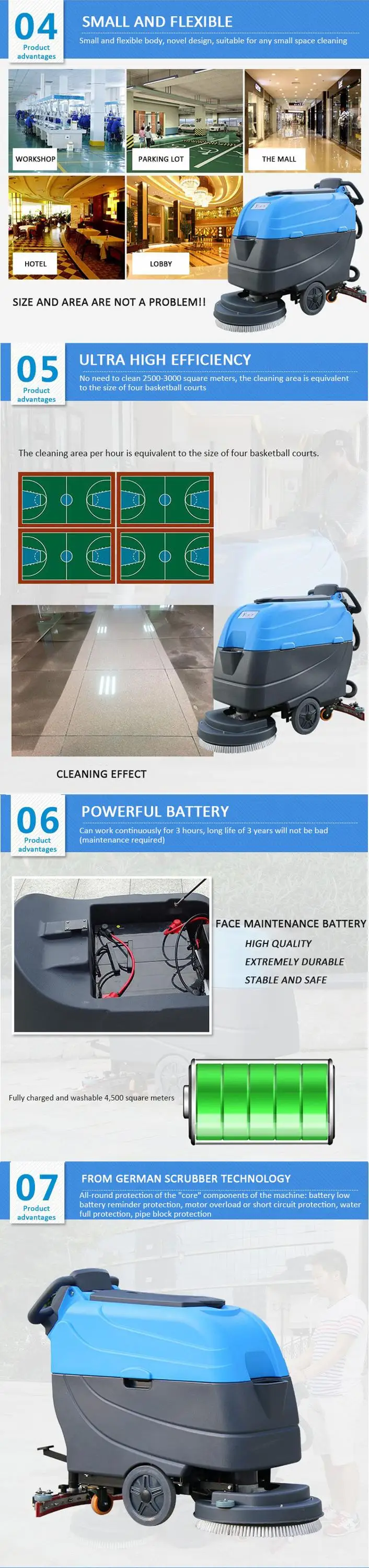 High Quality 3 Years Warranty Micro Manual Kitchen Floor Scrubber