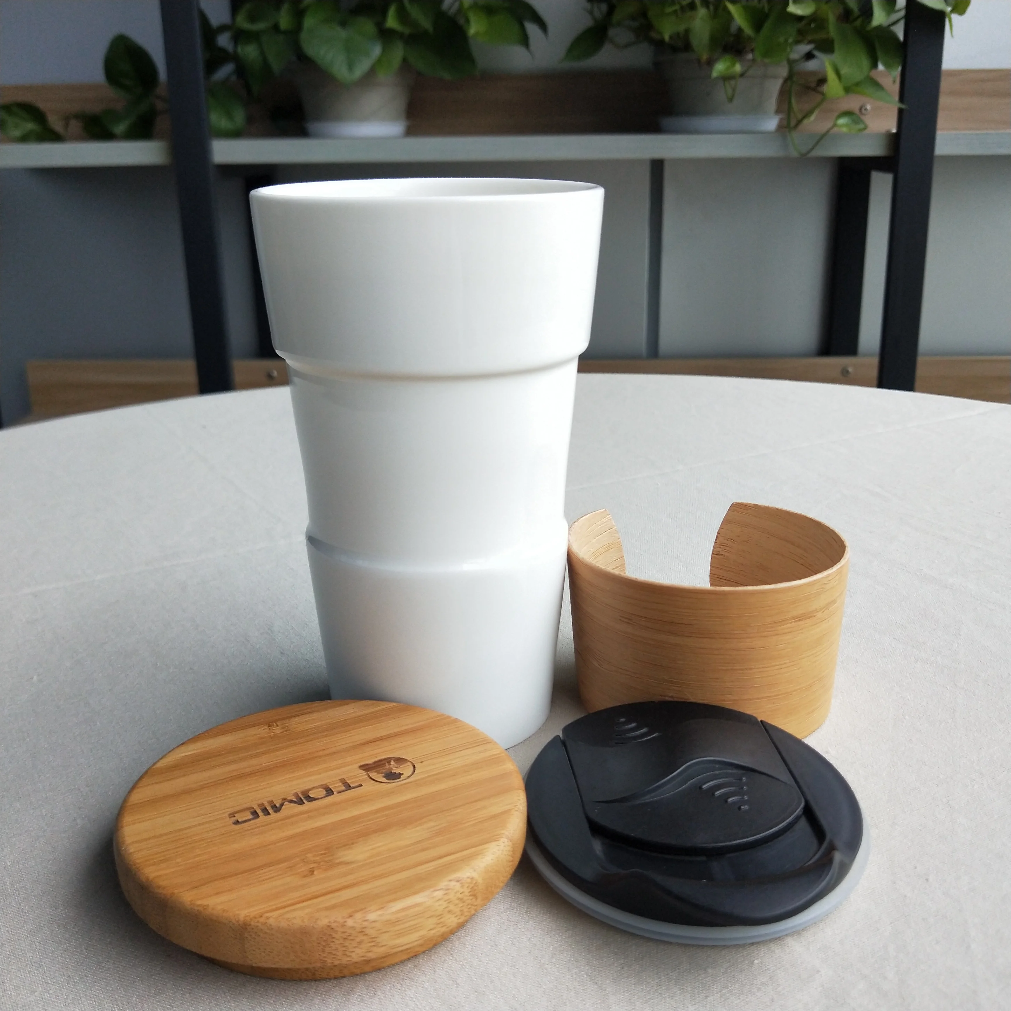 400ml/14oz Ceramic Drink Cup Travel Tumbler Coffee To Go With Bamboo