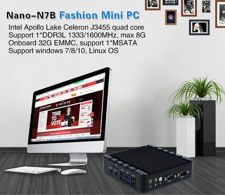 X86 Mini Computer Onboard 32g Emmc J3455 Fanless Barebone Pc With Rs232