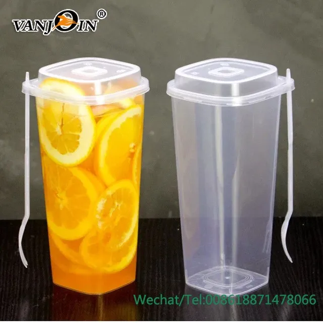 960ml Pp Square Plastic Cup And Transparent Lid And Fork Buy 960ml Pp