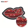 Red Lips and Flowers Sequin Beads Custom Embroidered Patches