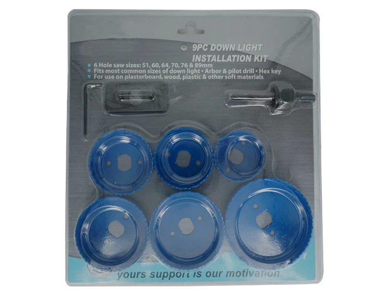 9Pcs Downlight Installation Wood Hole Saw Kit Set in PVC Double Blister for Wood Drywall Plastic Cutting