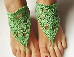 Beach Wedding Sandals,Green Wedding Accessory,Sexy Beach Sandals, Crochet Barefoot Sandals, Barefoot Sandals , Crochet Anklet, Sexy Lace Sandals,Beach,Wedding Footwear, Bridesmaid Sandals (Green-02)