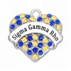 Eco Friendly Metal Blue Yellow Crystal Stone Sigma Gamma Rho Sorority Heart Charm Message Pendant For Associations Group Jewelry