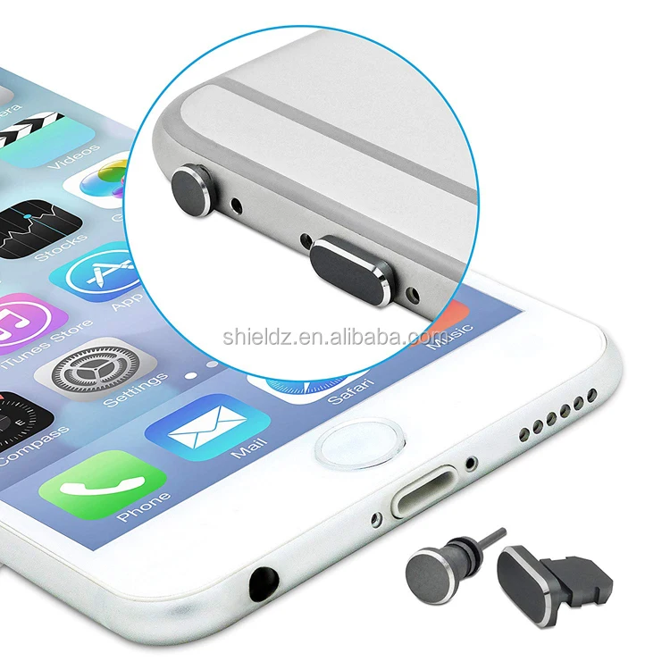 Premium Metal Alloy 3.5mm Earphone Plug Anti Dust Plugs for iPhone, Black Charging Port Plug For iPhone 7/8/X Compatible Case