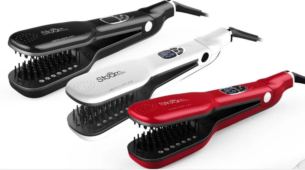 2016 Hot Innovative Argan Oil Infused Magical Hair Straightener Steamer with Brush