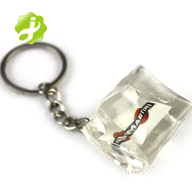 Promotion Custom Printed Transparent 3d Ice Cube Keychain Key Ring
