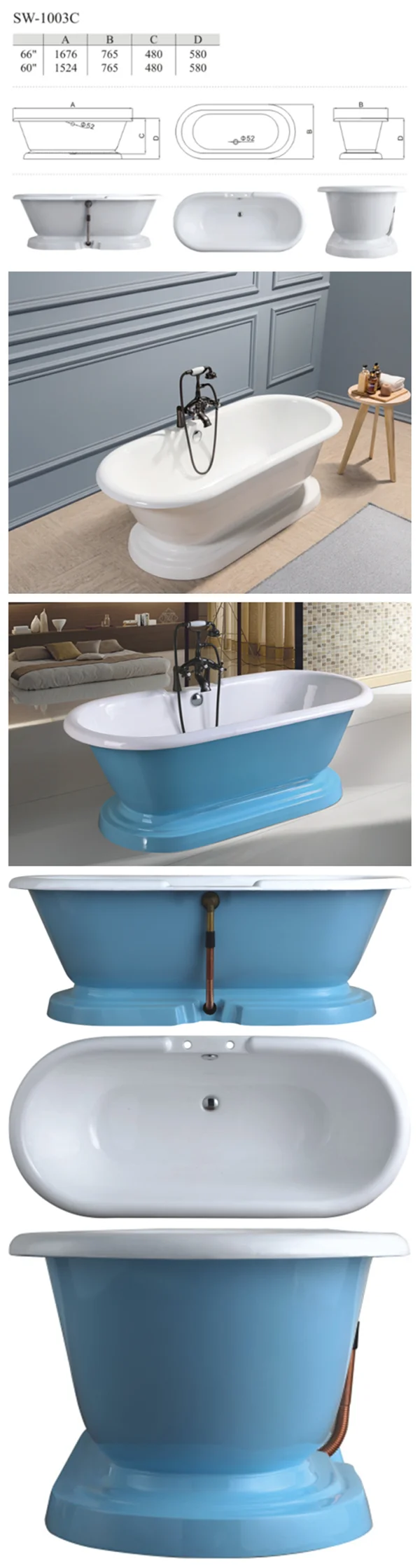 Sky Blue Freestanding Stone Copper Enamel Bathtub Buy Hand Made