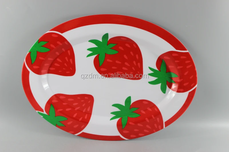 Strawberry Print Melamine Oval Dinner Plate