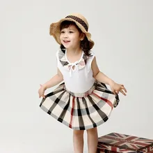 Children clothes set Summer Clothing Baby girl Plaid Sleeveless Vest and Skirt set Kids Fashion Girls skirt set 2016 new