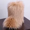 hot sale new style beautiful china wholesale winter ladies snow boots Women Fashion Long Fox Fur Mid calf Flat Snow Boots