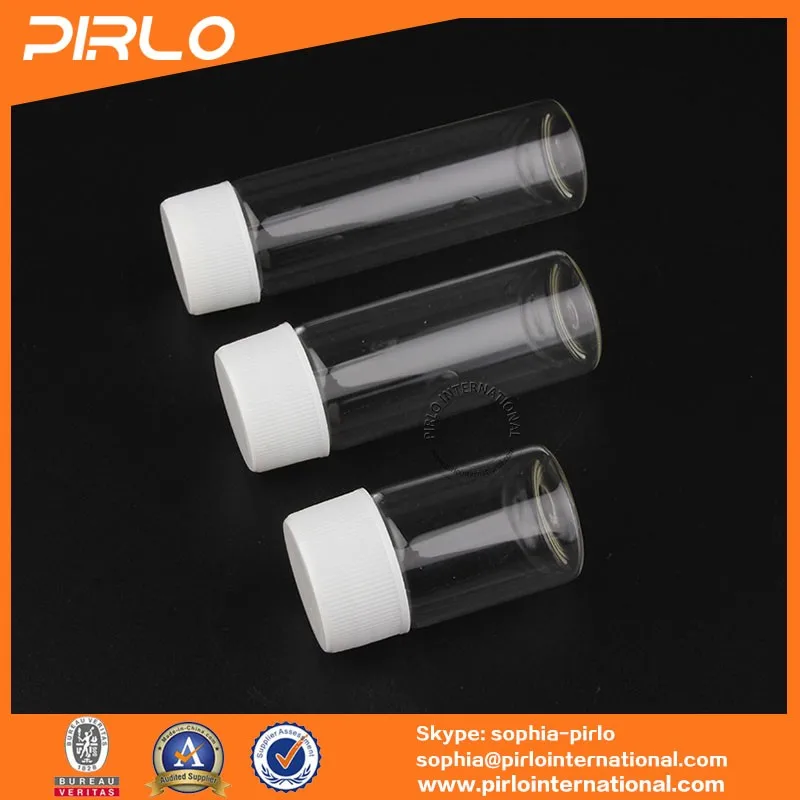 20ml 35ml 45ml Clear Screw Neck Glass Vial With White Plastic Cap Wholesale Empty Glass Bottle