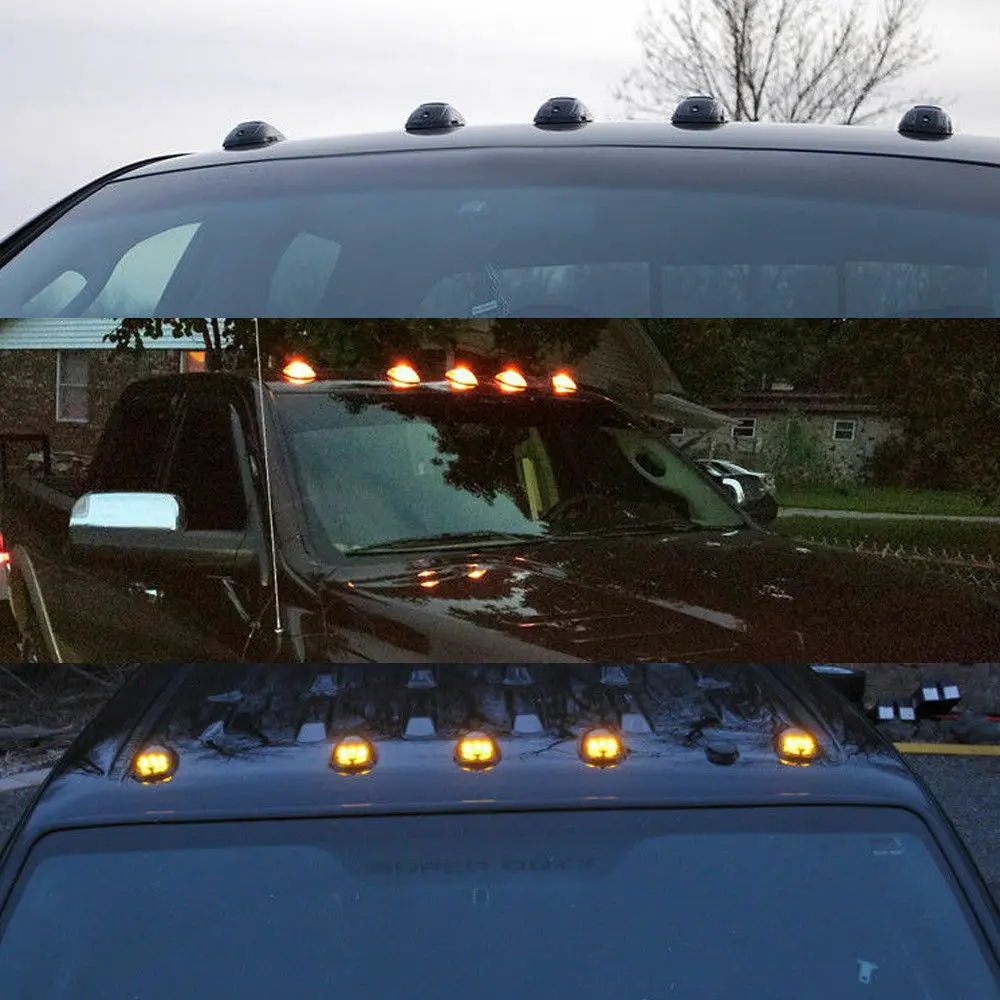 5pcs Smoked Cab Roof Marker Lights Amber 9 Led Roof Top Lamp Running