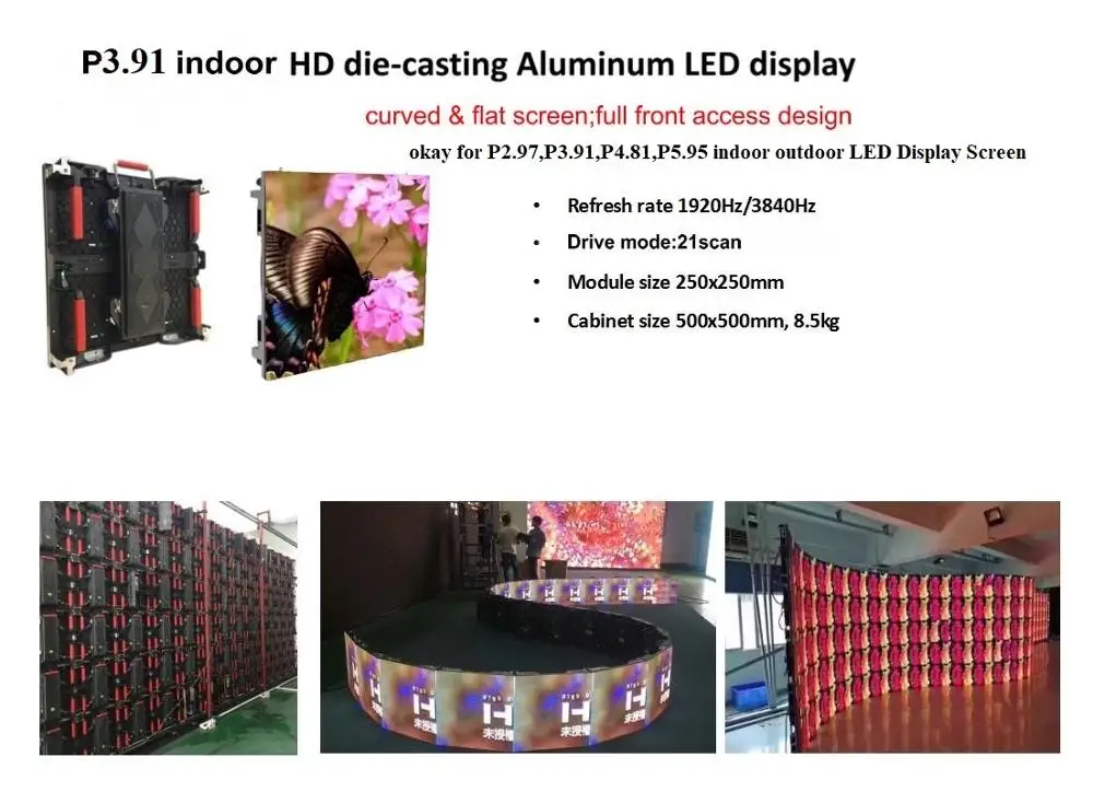 Indoor P3.91 high resolution curve LED video wall/LED screen panel/hd LED display screen for TV studio stram video live show