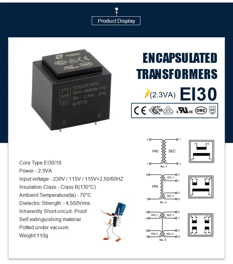 EI30/18, 2.3VA step down transformer 220v to 18v ac