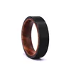 6MM Flat Brushed Black Tungsten Zebra Wood Ring,Wood Sleeve inside Tungsten Ring