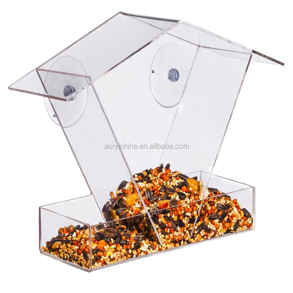Clear Plexiglass Bird House Feeder With Suction Cups,Lucite Bird House