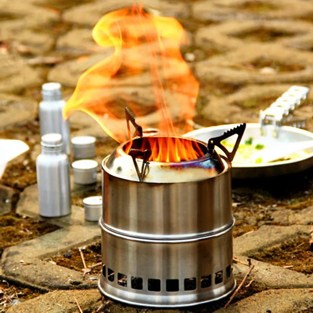 EIALA Potable Stainless Steel Wood Burning Camping Stove,Solidified Alcohol Stove Outdoor Cooking Picnic BBQ Camping