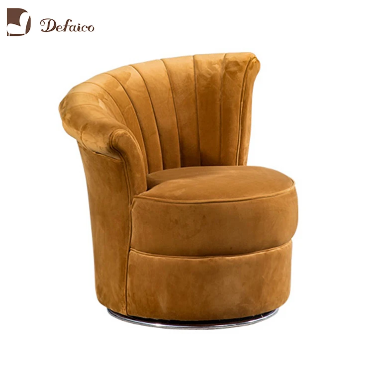 Highend Japanese Design Style Rotating Yellow Velvet Swivel Living