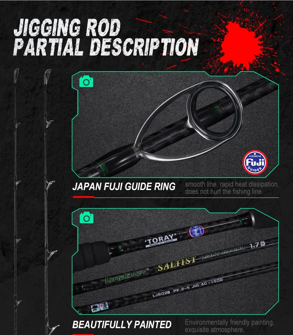 Carbon Casting Fishing Rod For Casting Jigging Rod 1.75m Hard Power