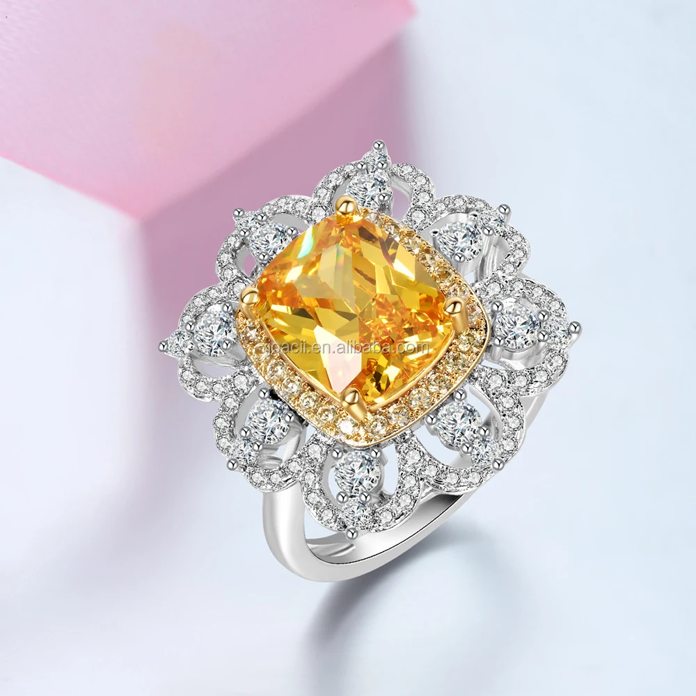 Joacii Classic Big Stone Jewelry Ring Square Shape Colorful Crystal Cluster Rings