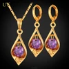 Amethyst Earrings & Necklace Women Necklace Fashion Jewelry Platinum / Gold Plated Purple grape Crystal Jewelry Set