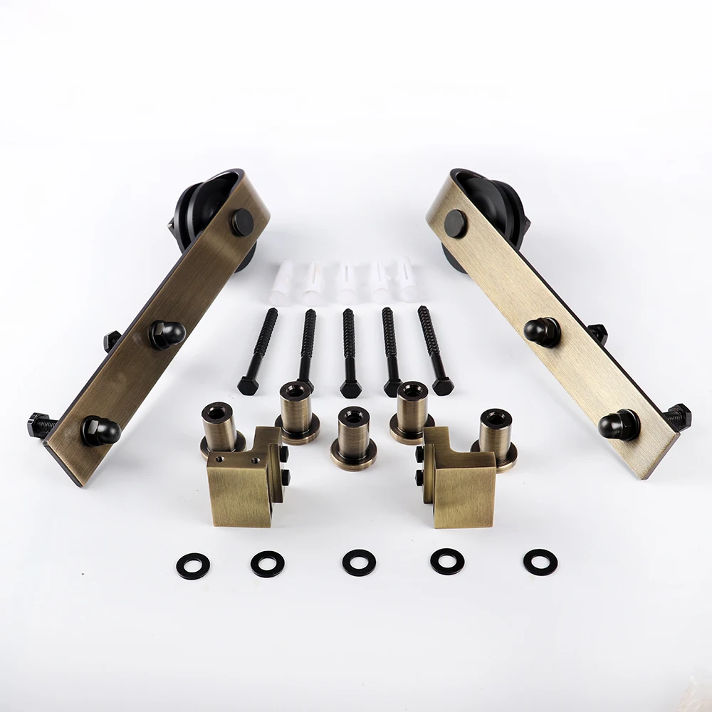6.6ft Antique Brass Classic Sliding Barn Wood Door Hardware Kit Gold