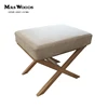 french solid wood carved cross leg fabric upholstered stool ottoman
