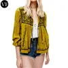 fashion nail beading jacket lantern sleeve gold embroidered denim jacket