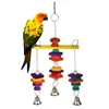 NEW Parrot Pet Bird Macaw Hanging Chew Toy Bells Wood Blocks Swing Colorful