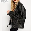 Vintage Tassel Details Oversized Black Glossy Faux leather Jacket Women