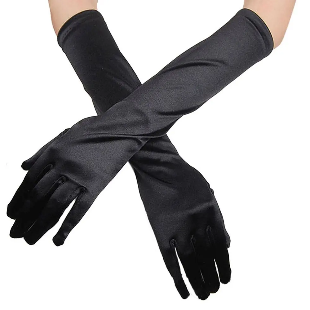 black satin opera gloves